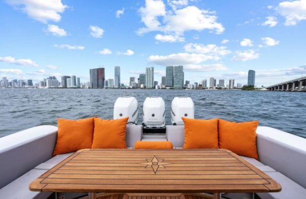 Targa aft deck orange cushions